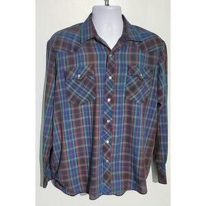Vintage Canyon Ridge Mens Plaid Snap Button Shirt Size Large Western Cowboy Dad